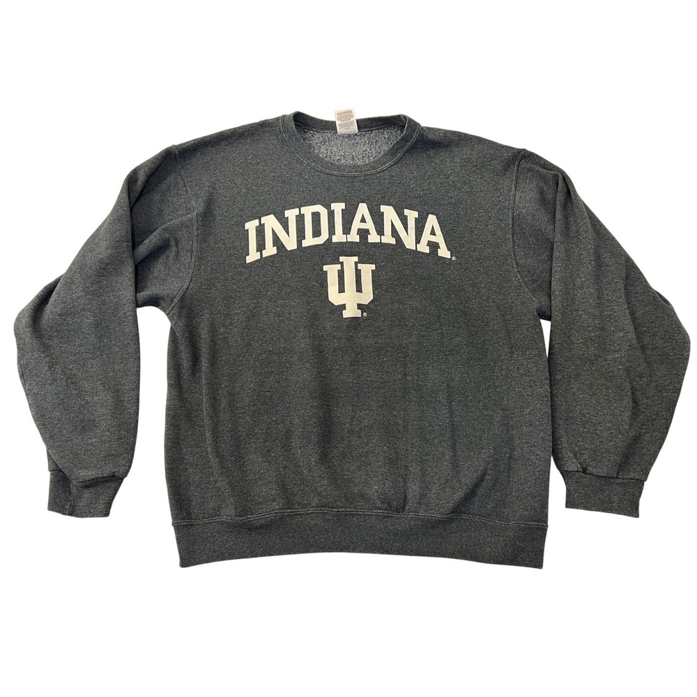 Jerzees Indiana University Hoosiers Sweatshirt Gray Crewneck Mens Large IU Logo